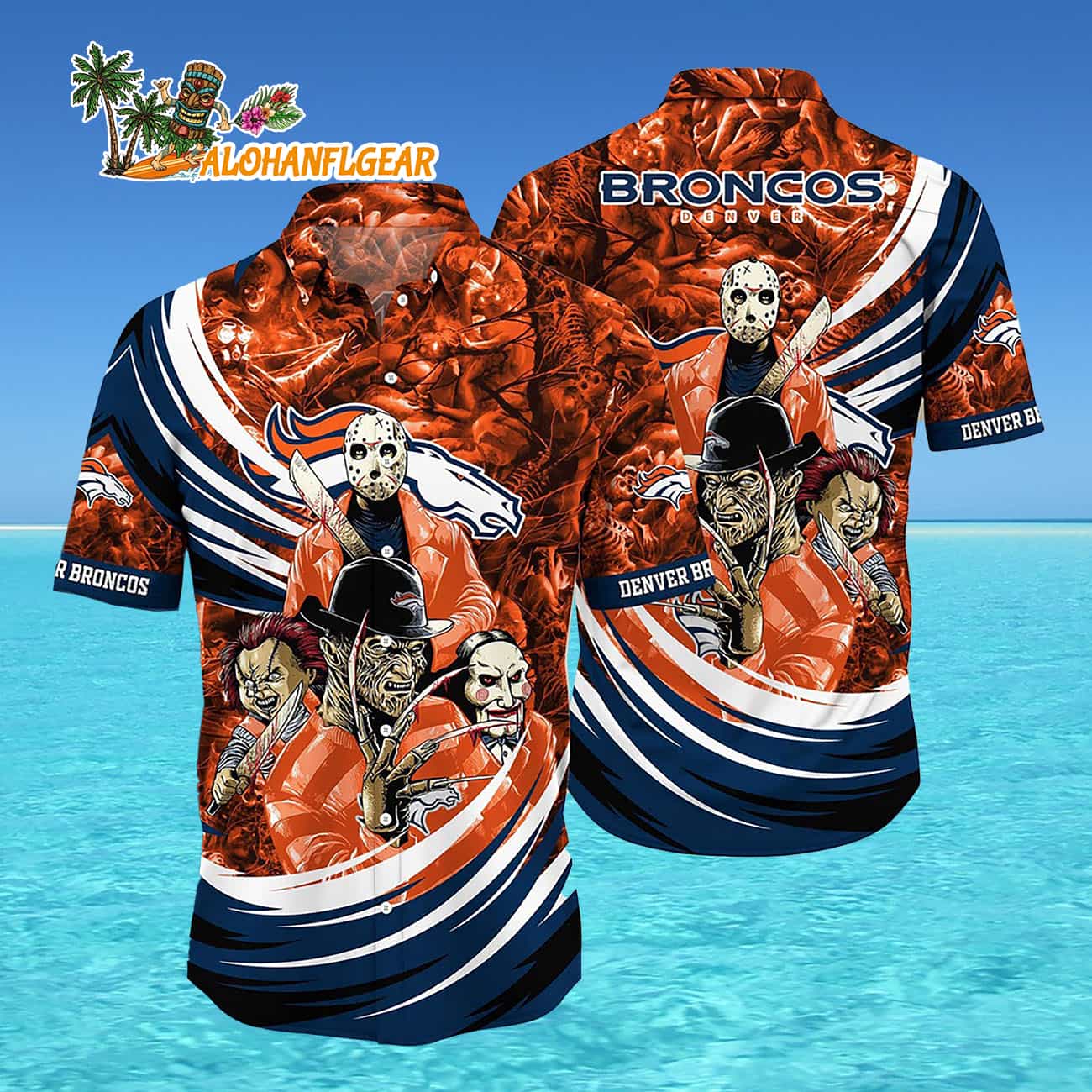 Denver Broncos Halloween Horror Movie Characters Hawaiian Shirt Denver Broncos Halloween Horror Movie Characters Hawaiian Shirt