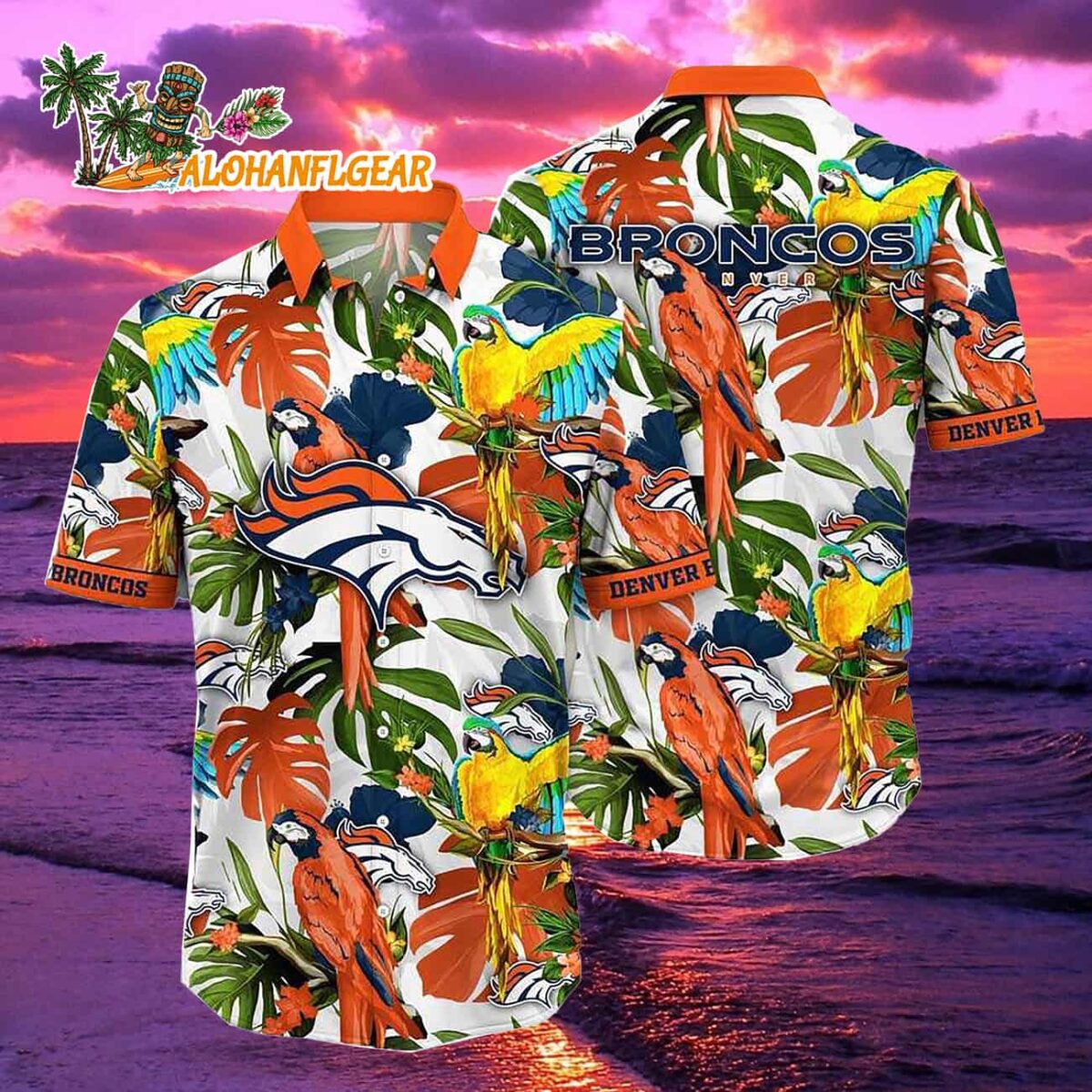 Denver Broncos Parrots Tropical Flower Hawaiian Shirt 1 Denver Broncos Parrots Tropical Flower Hawaiian Shirt 2