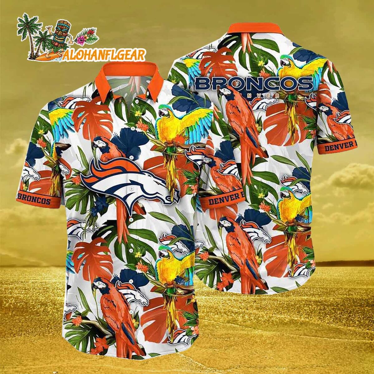 Denver Broncos Parrots Tropical Flower Hawaiian Shirt 2 Denver Broncos Parrots Tropical Flower Hawaiian Shirt 3