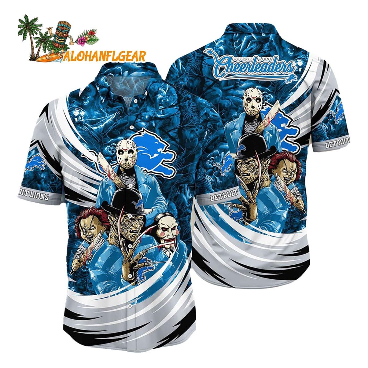 Detroit Lions Halloween Horror Movie Characters Hawaiian Shirt 1