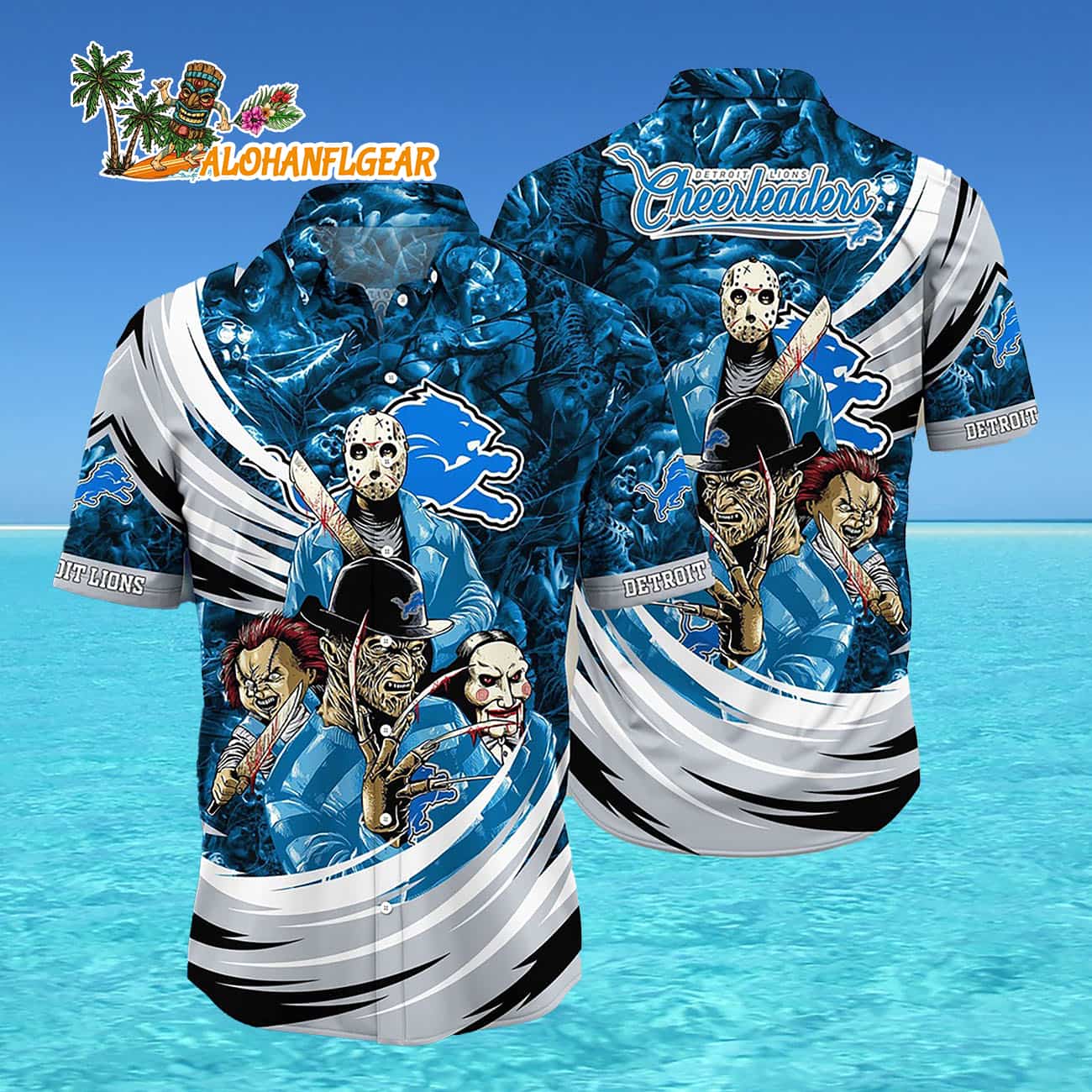 Detroit Lions Halloween Horror Movie Characters Hawaiian Shirt Detroit Lions Halloween Horror Movie Characters Hawaiian Shirt