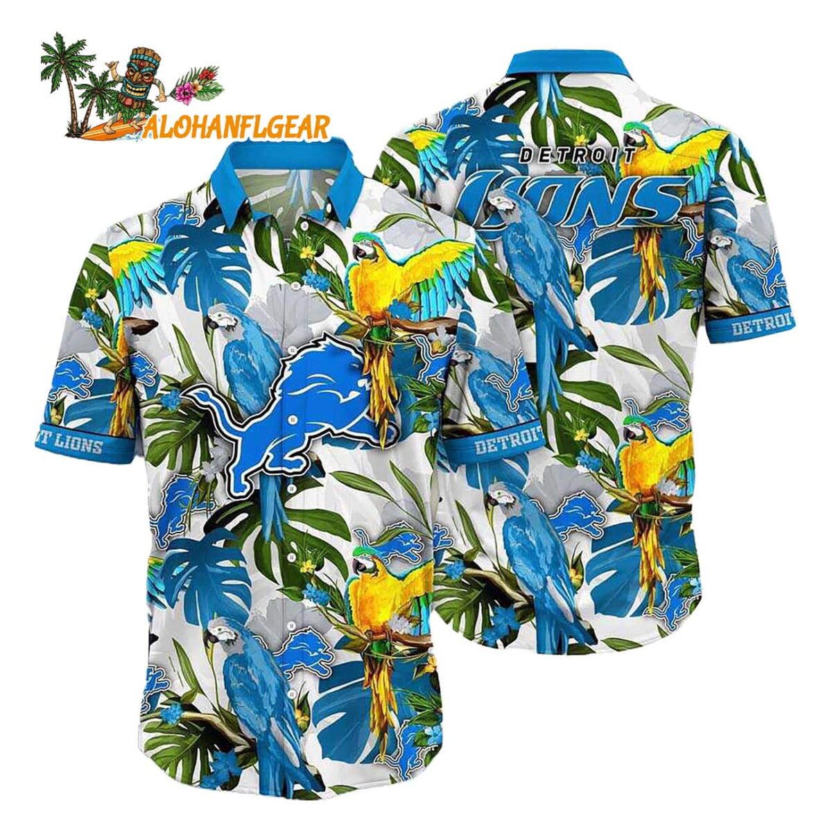 Detroit Lions Parrots Tropical Flower Hawaiian Shirt 1