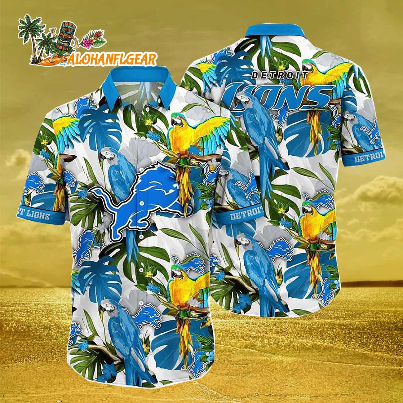 Detroit Lions Parrots Tropical Flower Hawaiian Shirt Detroit Lions Parrots Tropical Flower Hawaiian Shirt