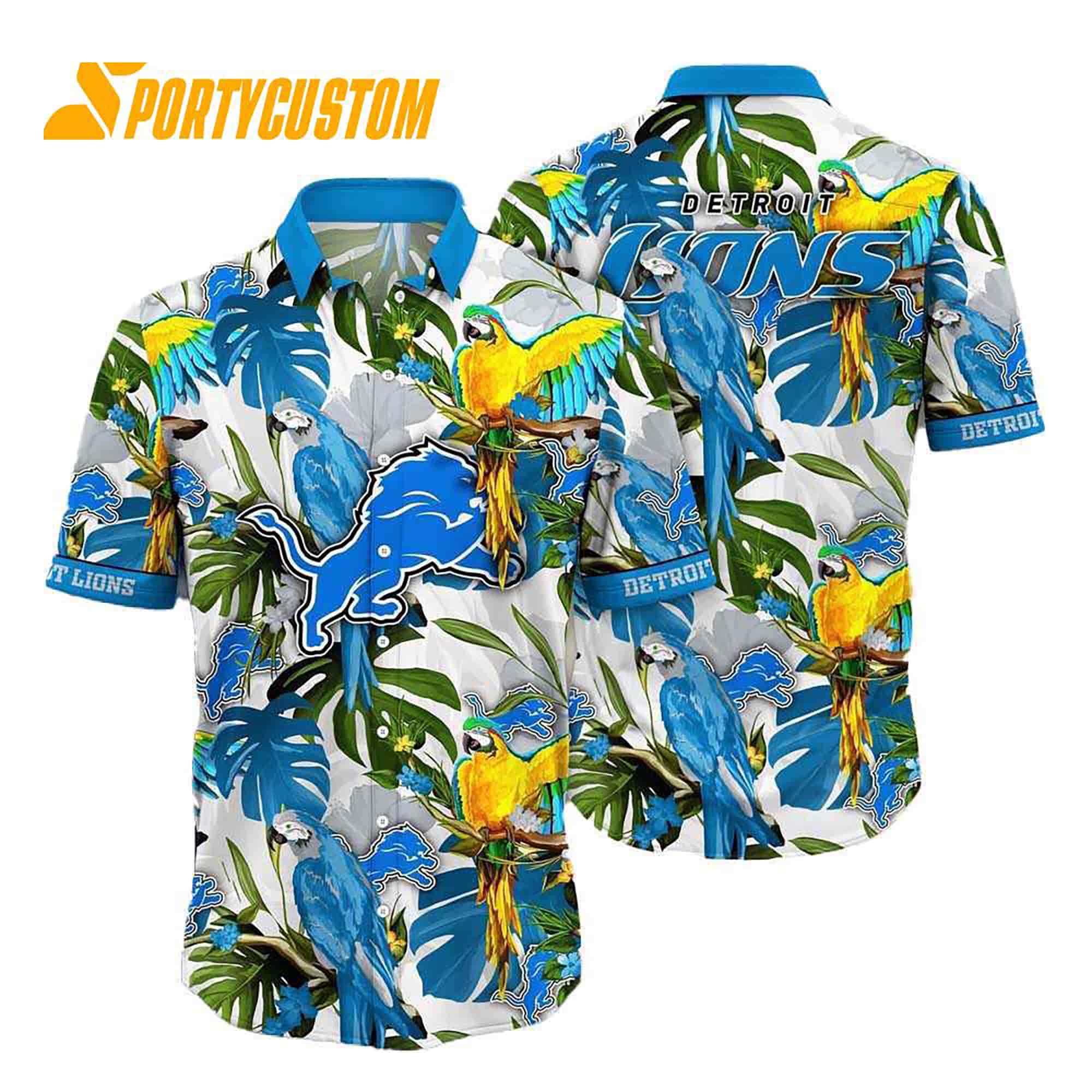 Detroit Lions Parrots Tropical Flower Hawaiian Shirt Detroit Lions Parrots Tropical Flower Hawaiian Shirt