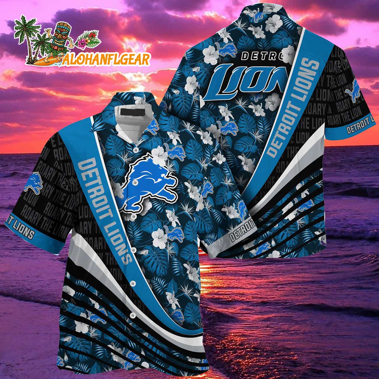 Detroit Lions Summer Hawaii Shirt With Tropical Flower Pattern Detroit Lions Summer Hawaii Shirt With Tropical Flower Pattern