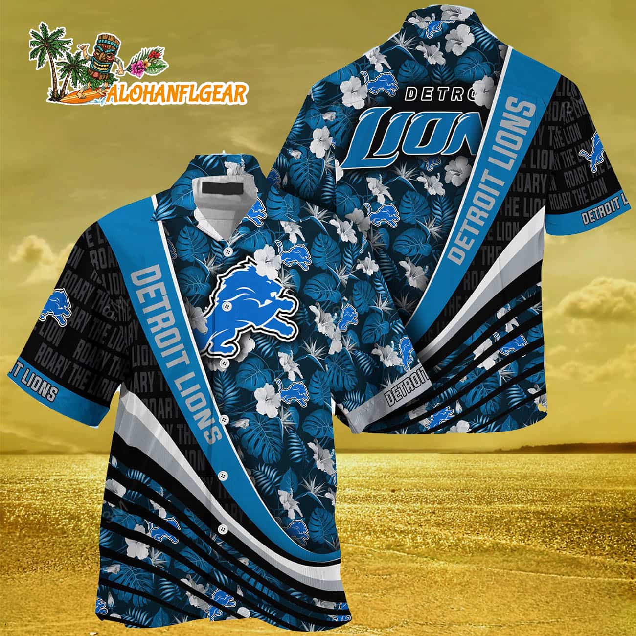 Detroit Lions Summer Hawaii Shirt With Tropical Flower Pattern Detroit Lions Summer Hawaii Shirt With Tropical Flower Pattern