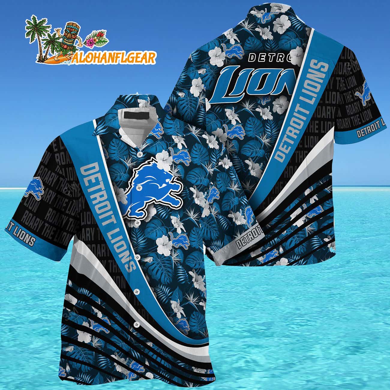Detroit Lions Summer Hawaii Shirt With Tropical Flower Pattern Detroit Lions Summer Hawaii Shirt With Tropical Flower Pattern