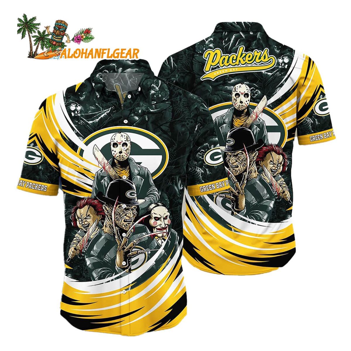 Green Bay Packers Halloween Horror Movie Characters Hawaiian Shirt 1