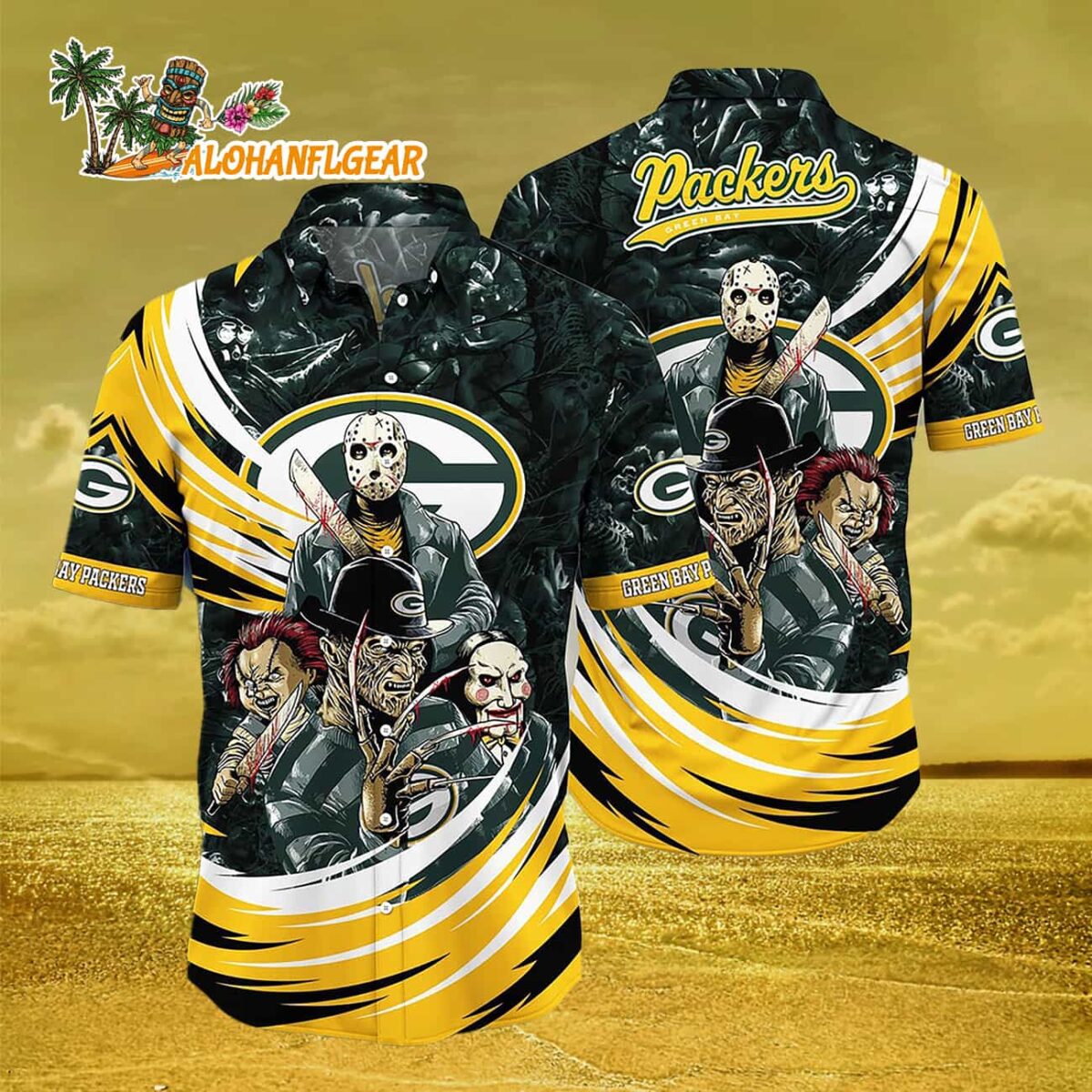 Green Bay Packers Halloween Horror Movie Characters Hawaiian Shirt 2 Green Bay Packers Halloween Horror Movie Characters Hawaiian Shirt 3