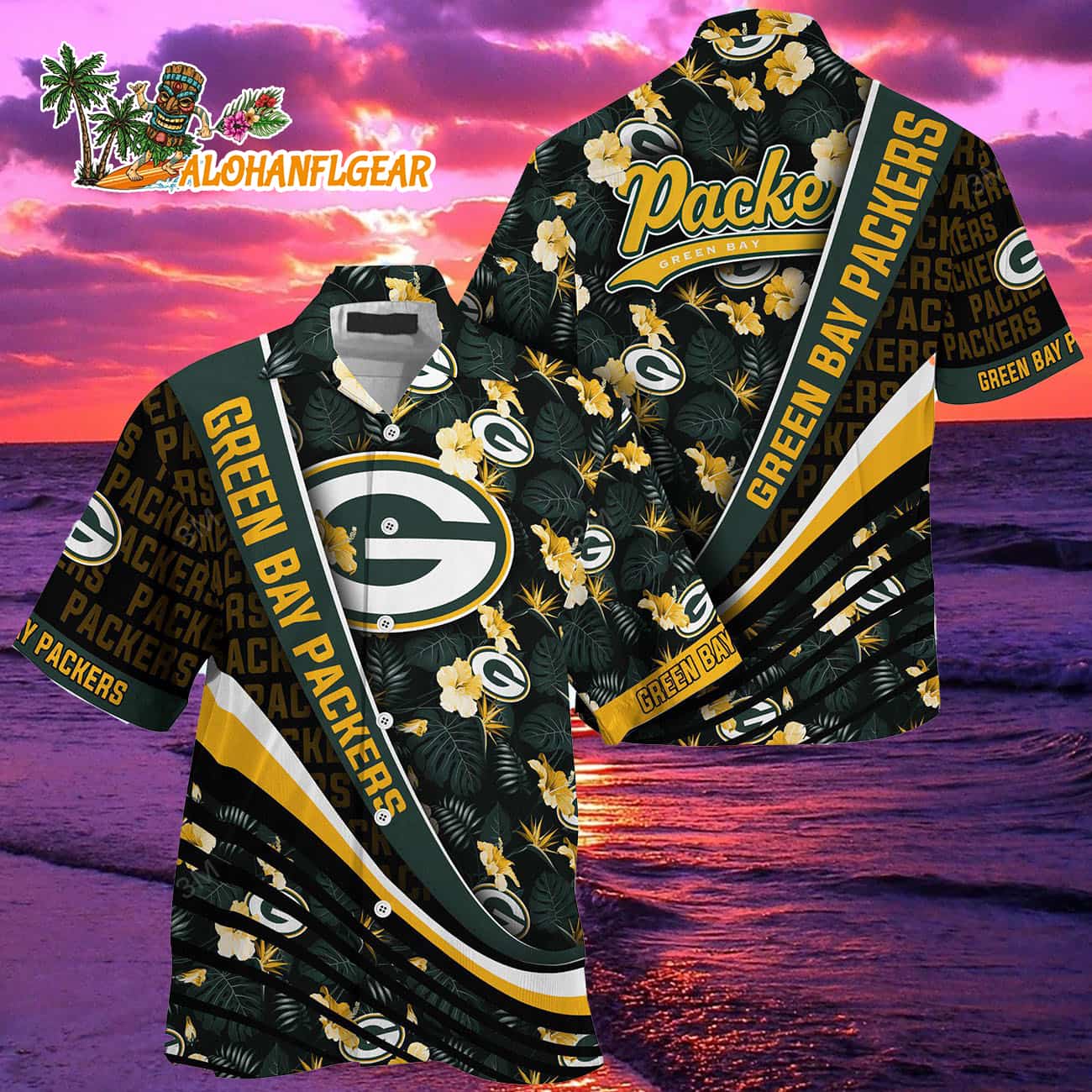 Green Bay Packers Summer Hawaii Shirt With Tropical Flower Pattern Green Bay Packers Summer Hawaii Shirt With Tropical Flower Pattern