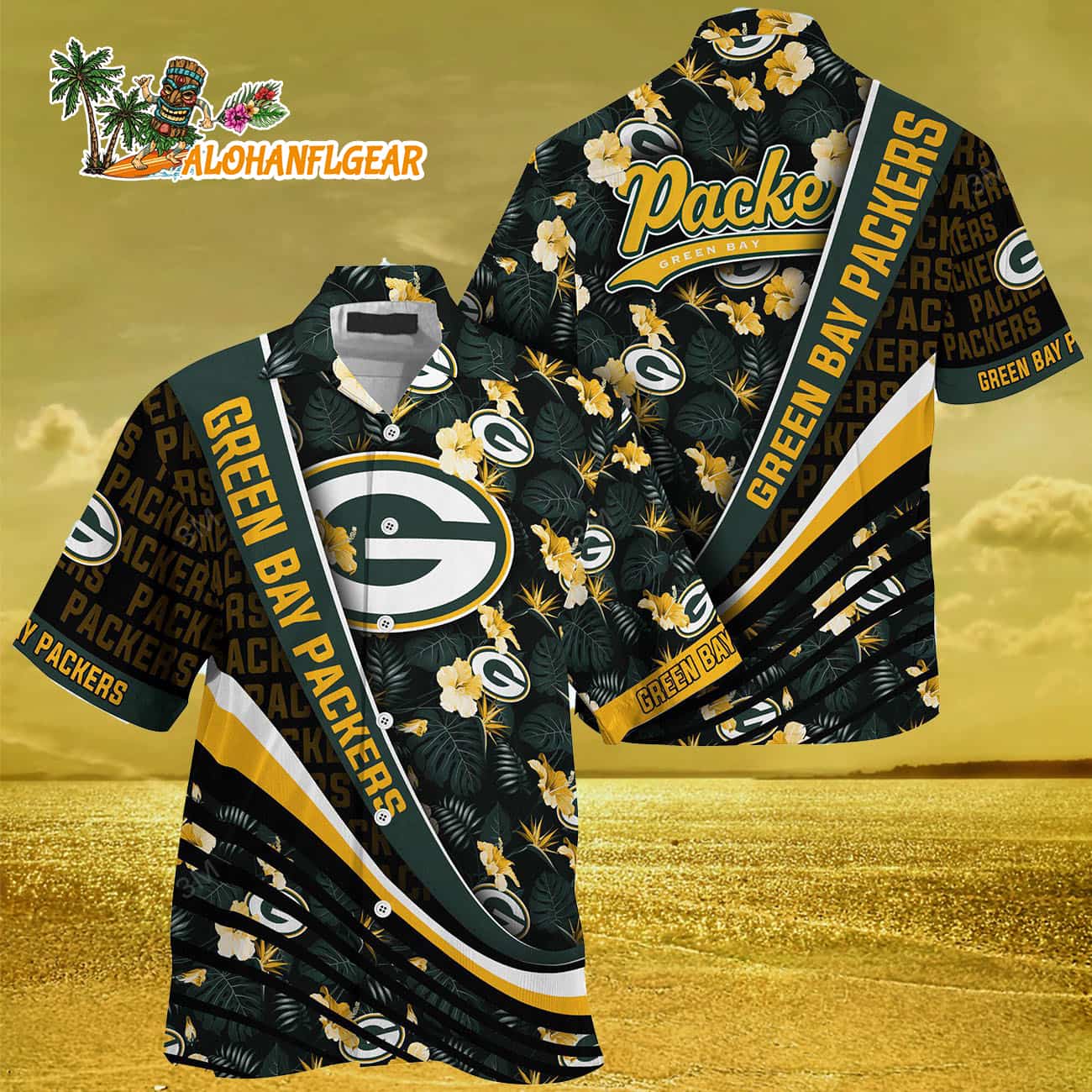Green Bay Packers Summer Hawaii Shirt With Tropical Flower Pattern Green Bay Packers Summer Hawaii Shirt With Tropical Flower Pattern