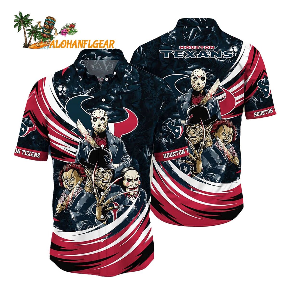 Houston Texans Halloween Horror Movie Characters Hawaiian Shirt 1
