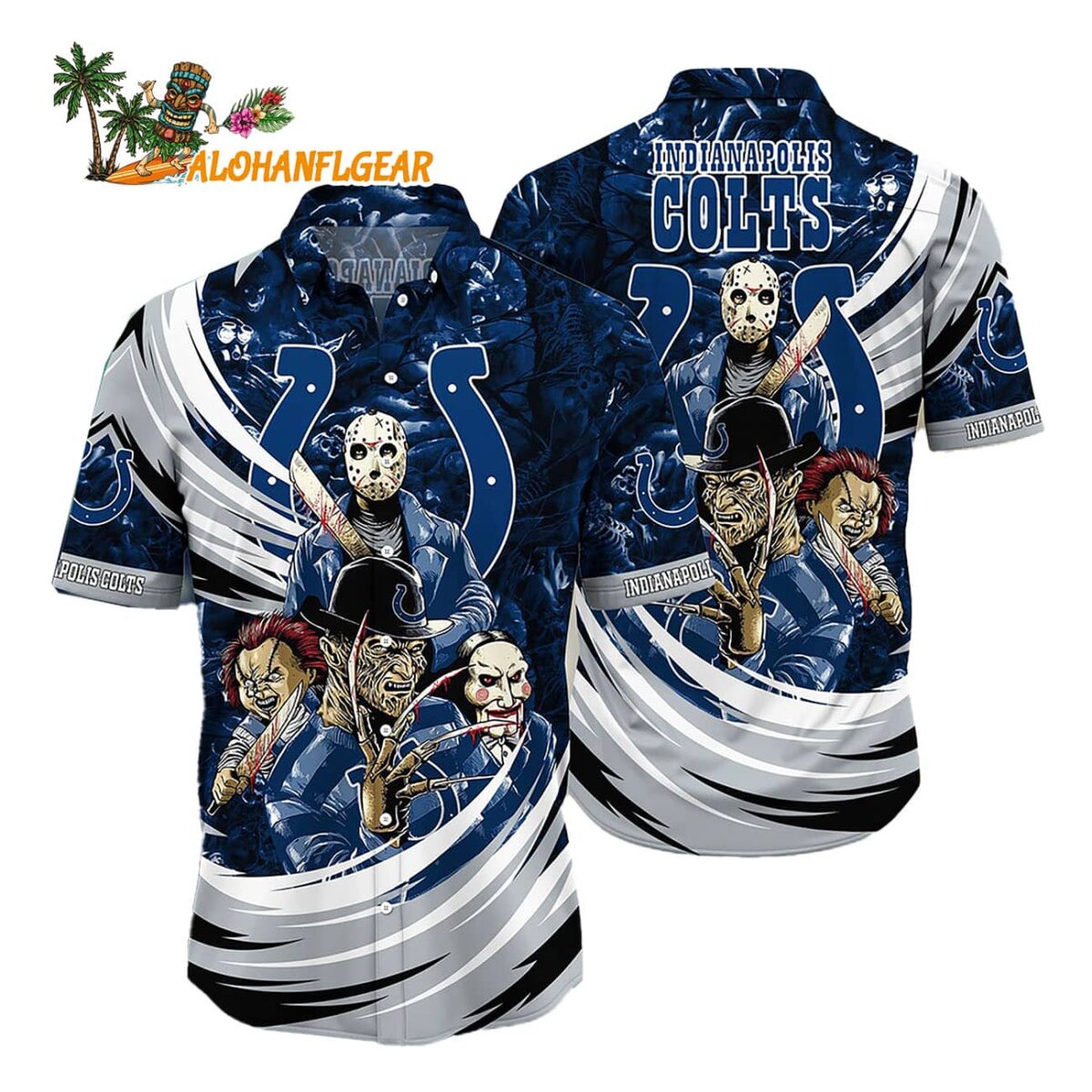 Indianapolis Colts Halloween Horror Movie Characters Hawaiian Shirt 1