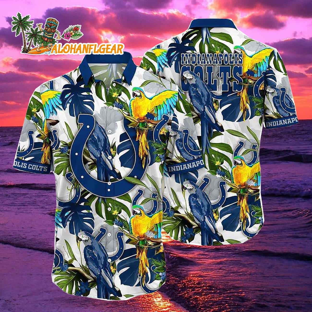 Indianapolis Colts Parrots Tropical Flower Hawaiian Shirt Indianapolis Colts Parrots Tropical Flower Hawaiian Shirt