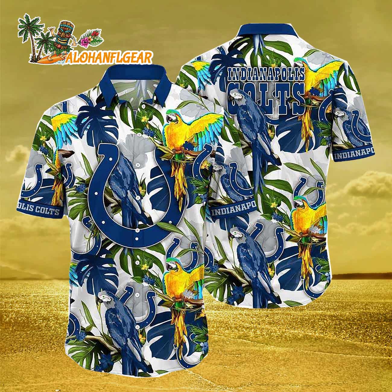 Indianapolis Colts Parrots Tropical Flower Hawaiian Shirt Indianapolis Colts Parrots Tropical Flower Hawaiian Shirt