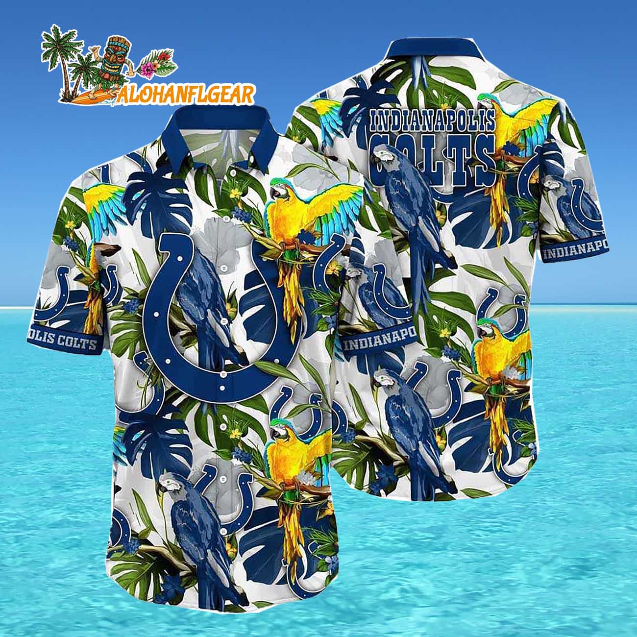 Indianapolis Colts Parrots Tropical Flower Hawaiian Shirt Indianapolis Colts Parrots Tropical Flower Hawaiian Shirt