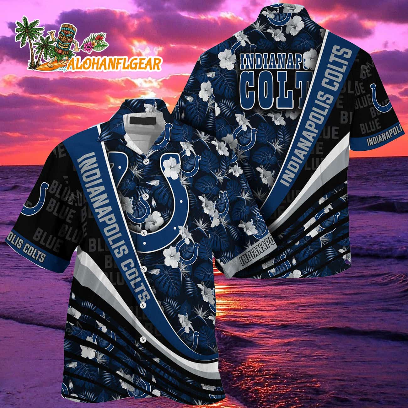 Indianapolis Colts Summer Hawaii Shirt With Tropical Flower Pattern Indianapolis Colts Summer Hawaii Shirt With Tropical Flower Pattern