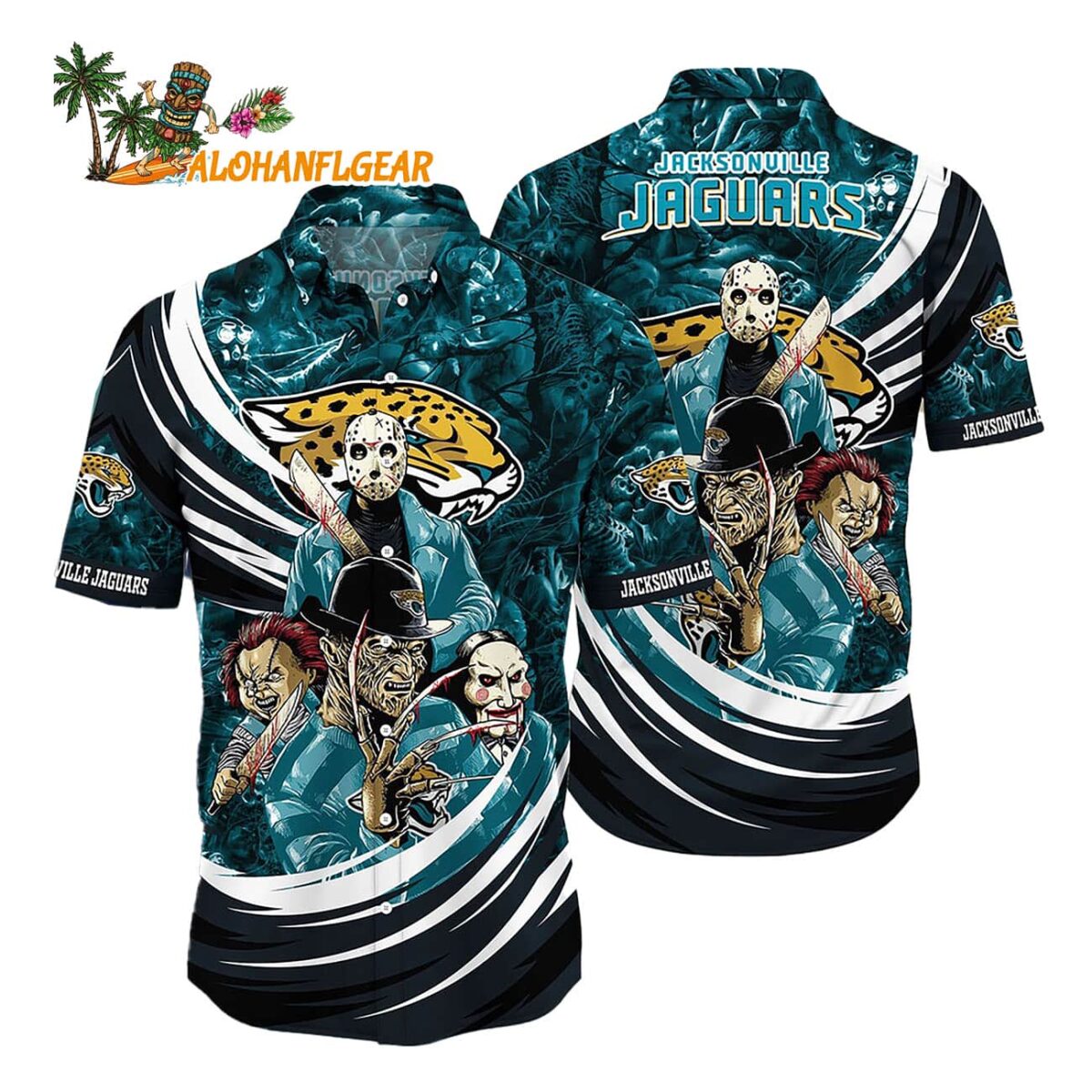Jacksonville Jaguars Halloween Horror Movie Characters Hawaiian Shirt 1
