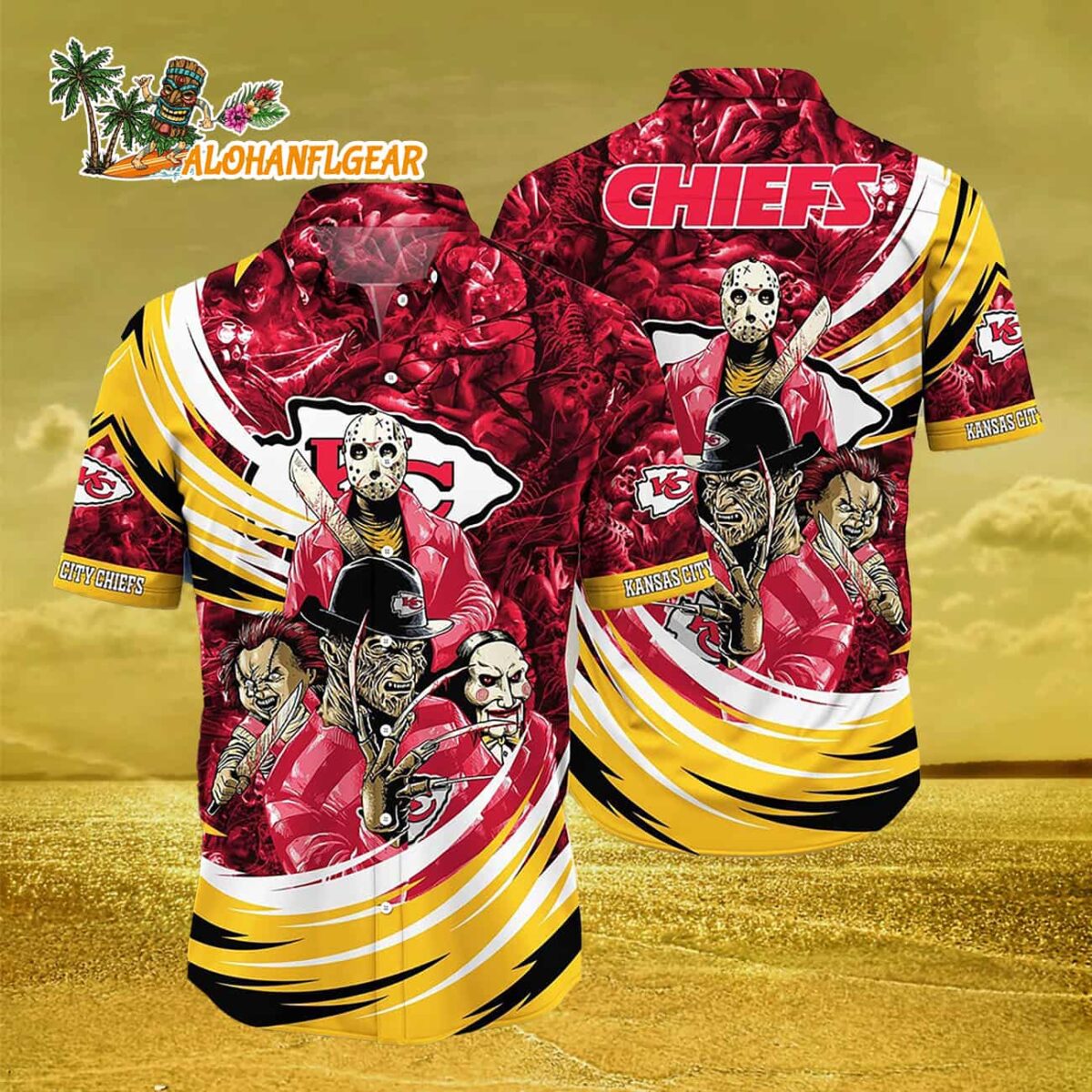 Kansas City Chiefs Halloween Horror Movie Characters Hawaiian Shirt 3