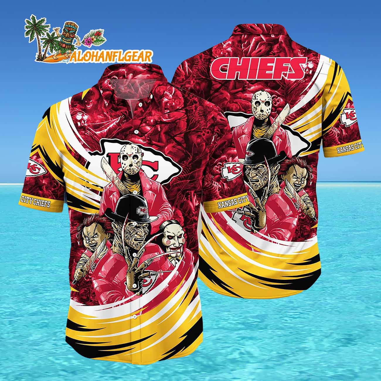 Kansas City Chiefs Halloween Horror Movie Characters Hawaiian Shirt Kansas City Chiefs Halloween Horror Movie Characters Hawaiian Shirt