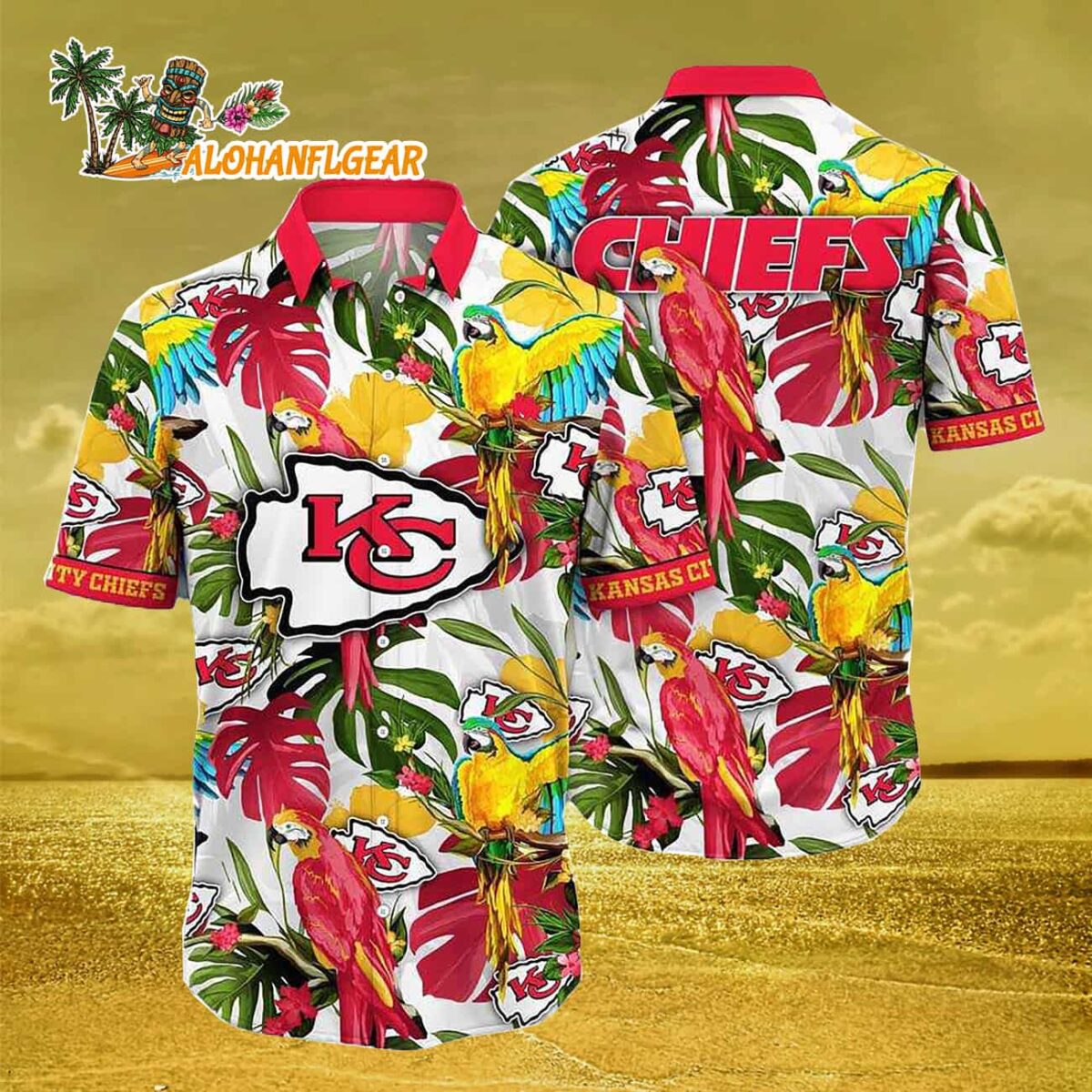 Kansas City Chiefs Parrots Tropical Flower Hawaiian Shirt 2 Kansas City Chiefs Parrots Tropical Flower Hawaiian Shirt 3