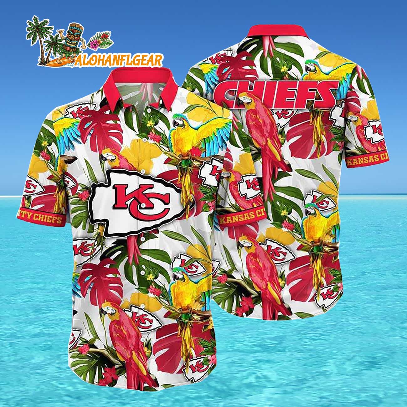 Kansas City Chiefs Parrots Tropical Flower Hawaiian Shirt Kansas City Chiefs Parrots Tropical Flower Hawaiian Shirt
