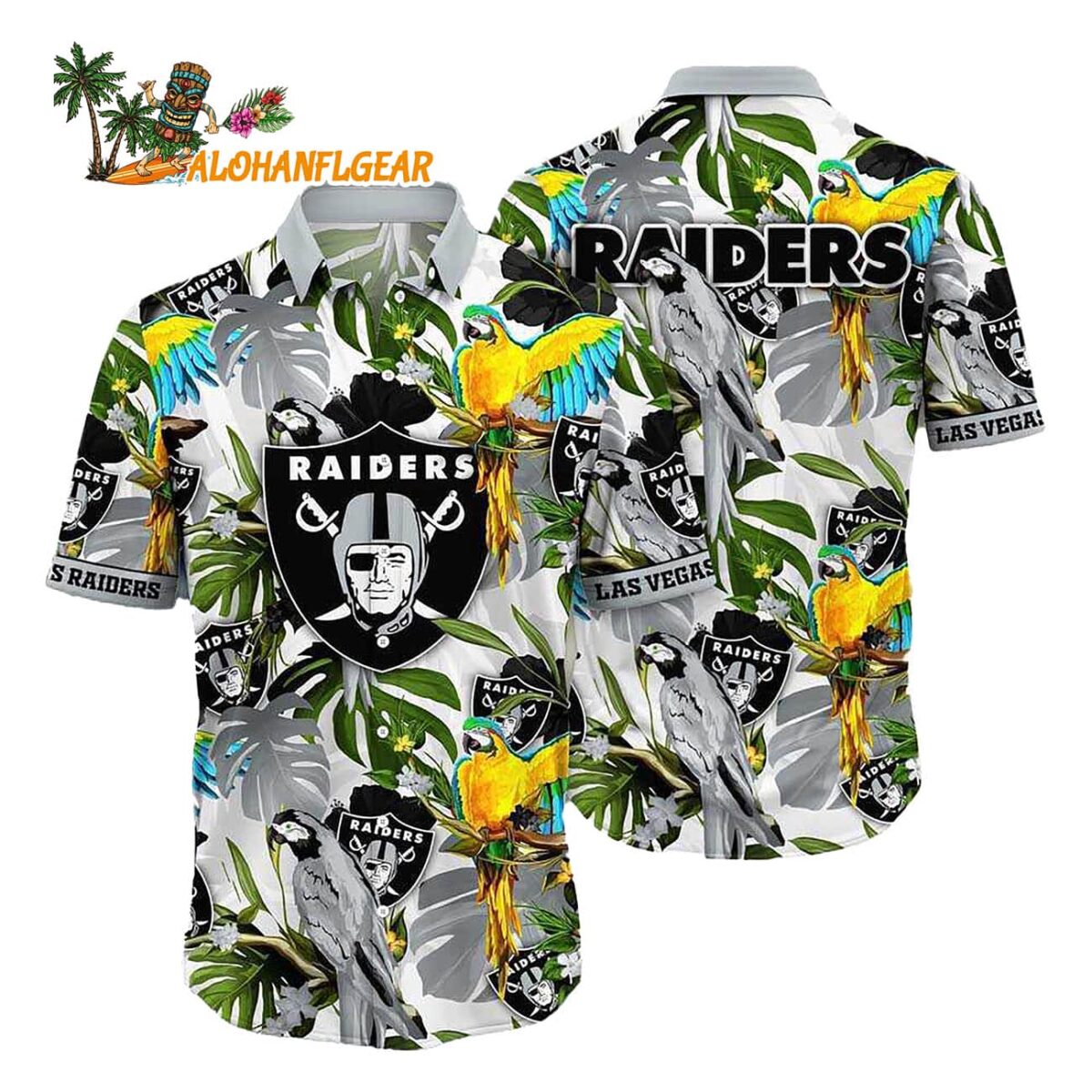 Las Vegas Raiders Parrots Tropical Flower Hawaiian Shirt 1
