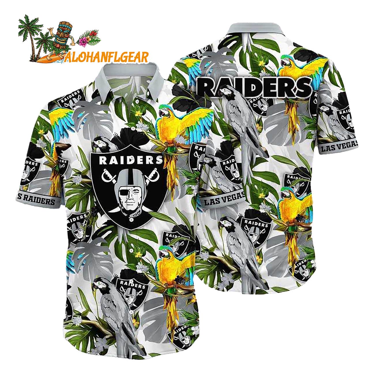 Las Vegas Raiders Parrots Tropical Flower Hawaiian Shirt Las Vegas Raiders Parrots Tropical Flower Hawaiian Shirt