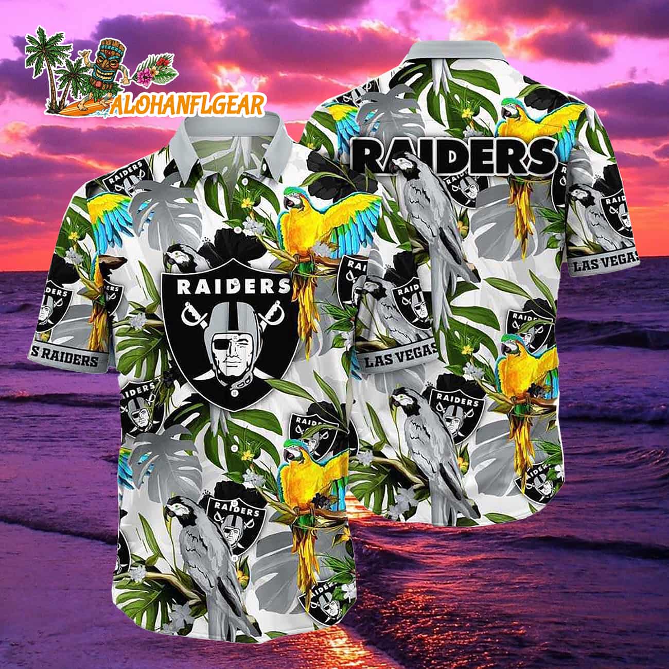 Las Vegas Raiders Parrots Tropical Flower Hawaiian Shirt Las Vegas Raiders Parrots Tropical Flower Hawaiian Shirt