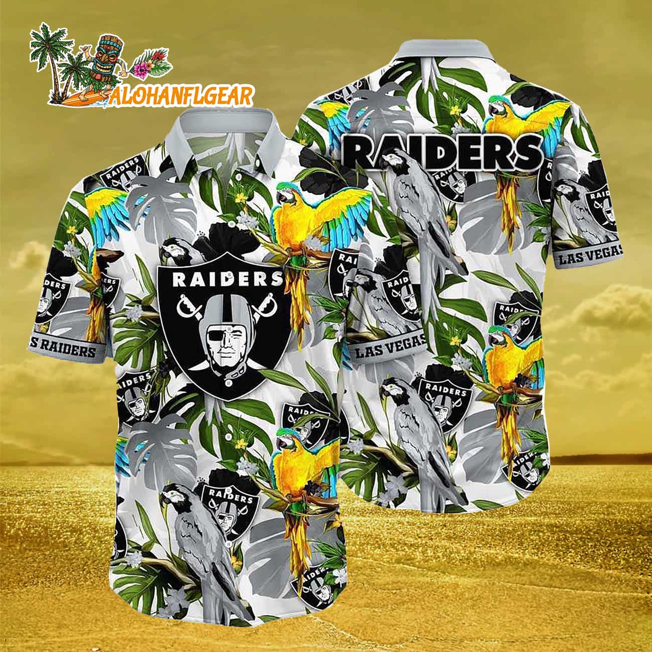 Las Vegas Raiders Parrots Tropical Flower Hawaiian Shirt Las Vegas Raiders Parrots Tropical Flower Hawaiian Shirt