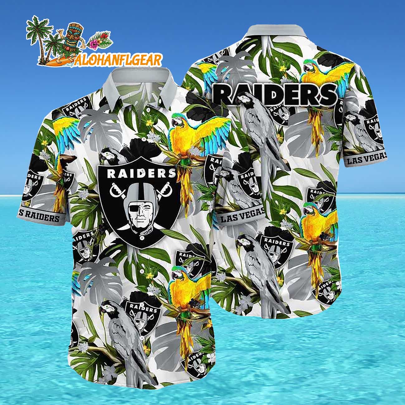 Las Vegas Raiders Parrots Tropical Flower Hawaiian Shirt Las Vegas Raiders Parrots Tropical Flower Hawaiian Shirt