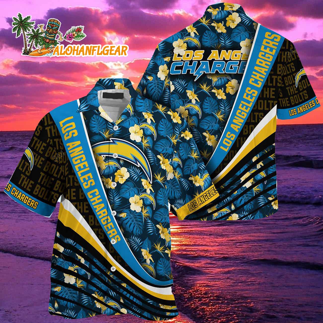 Los Angeles Chargers Summer Hawaii Shirt With Tropical Flower Pattern Los Angeles Chargers Summer Hawaii Shirt With Tropical Flower Pattern
