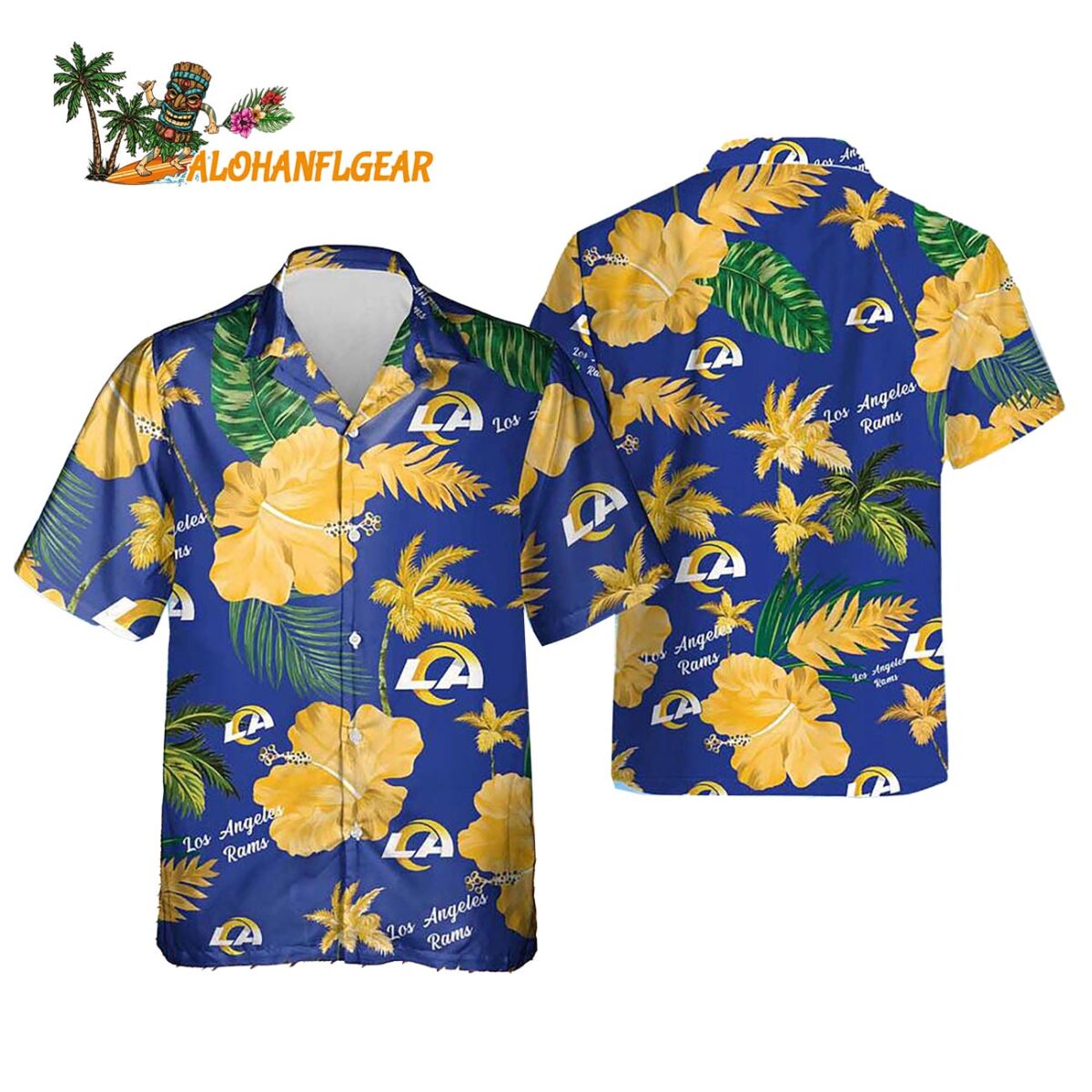 Los Angeles Rams Color Hibiscus Button Up Hawaiian Shirt 1