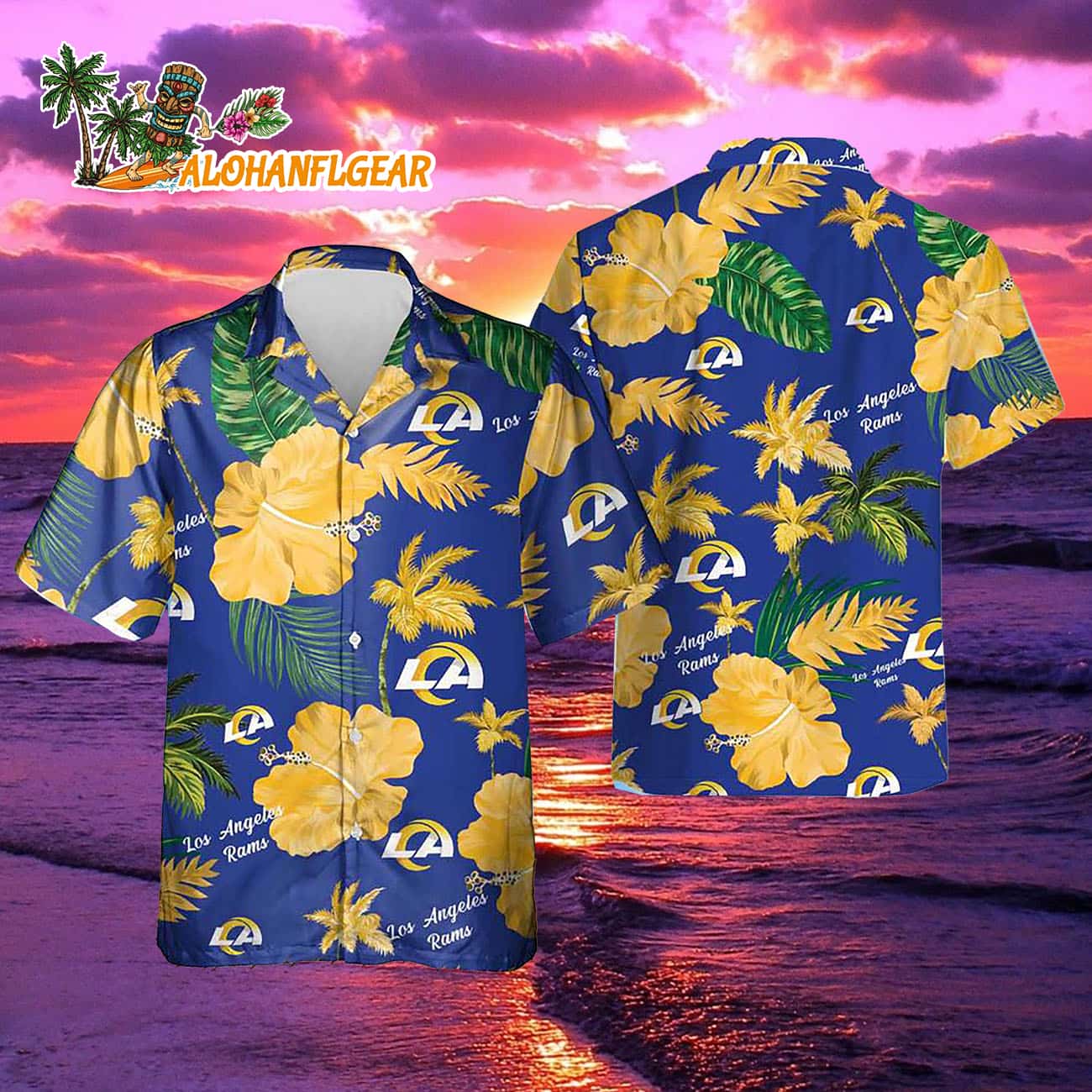 Los Angeles Rams Color Hibiscus Button Up Hawaiian Shirt Los Angeles Rams Color Hibiscus Button Up Hawaiian Shirt