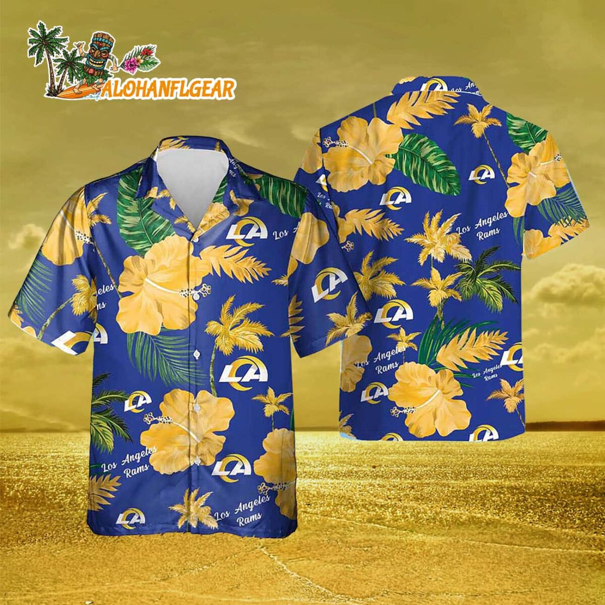 Los Angeles Rams Color Hibiscus Button Up Hawaiian Shirt 2 Los Angeles Rams Color Hibiscus Button Up Hawaiian Shirt 3