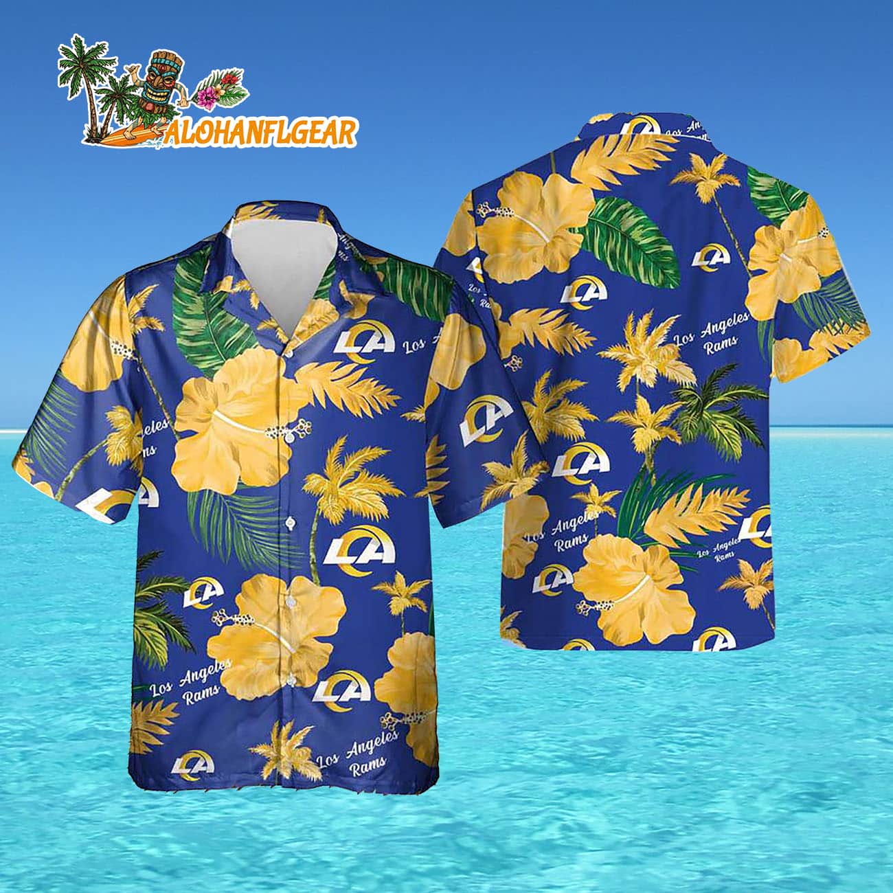 Los Angeles Rams Color Hibiscus Button Up Hawaiian Shirt Los Angeles Rams Color Hibiscus Button Up Hawaiian Shirt