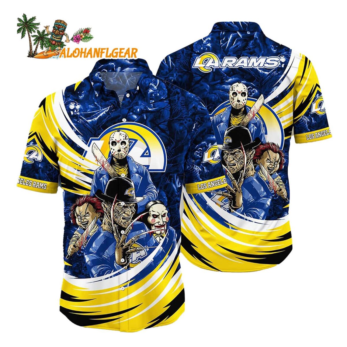 Los Angeles Rams Halloween Horror Movie Characters Hawaiian Shirt 1