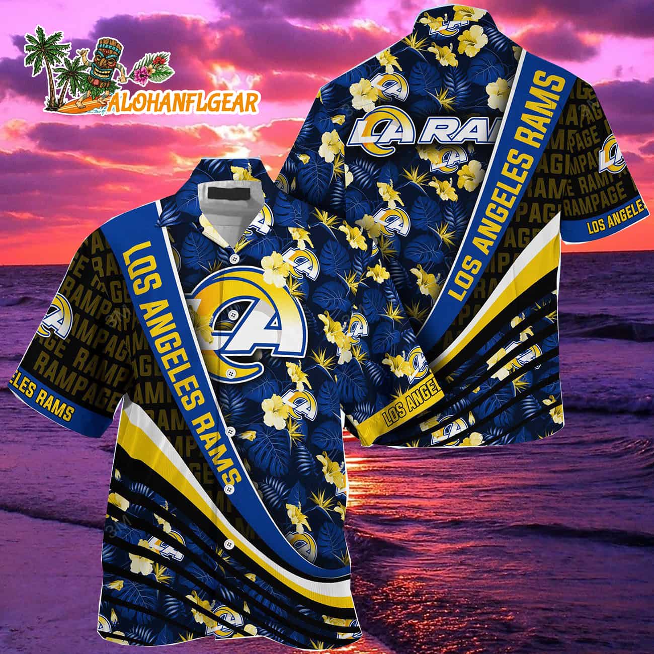 Los Angeles Rams Summer Hawaii Shirt With Tropical Flower Pattern Los Angeles Rams Summer Hawaii Shirt With Tropical Flower Pattern