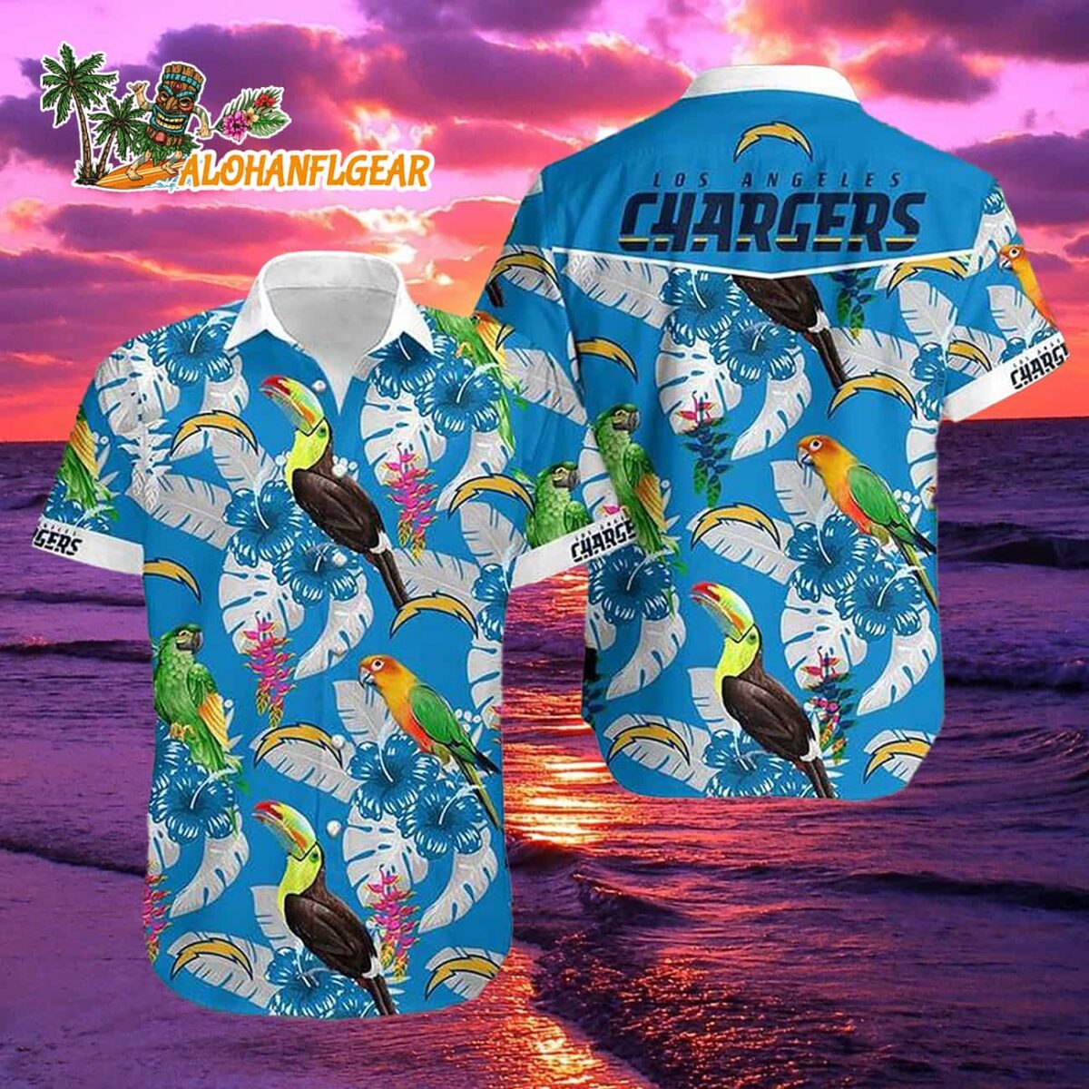 Los angeles chargers team Hawaiian Beach Shirt 1 Los angeles chargers team Hawaiian Beach Shirt 2