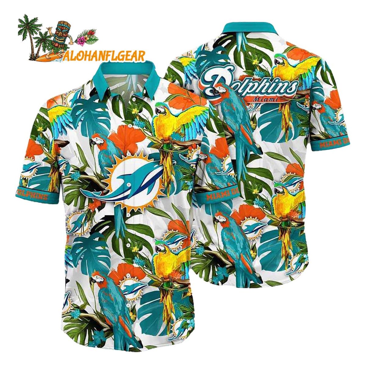 Miami Dolphins Parrots Tropical Flower Hawaiian Shirt 1