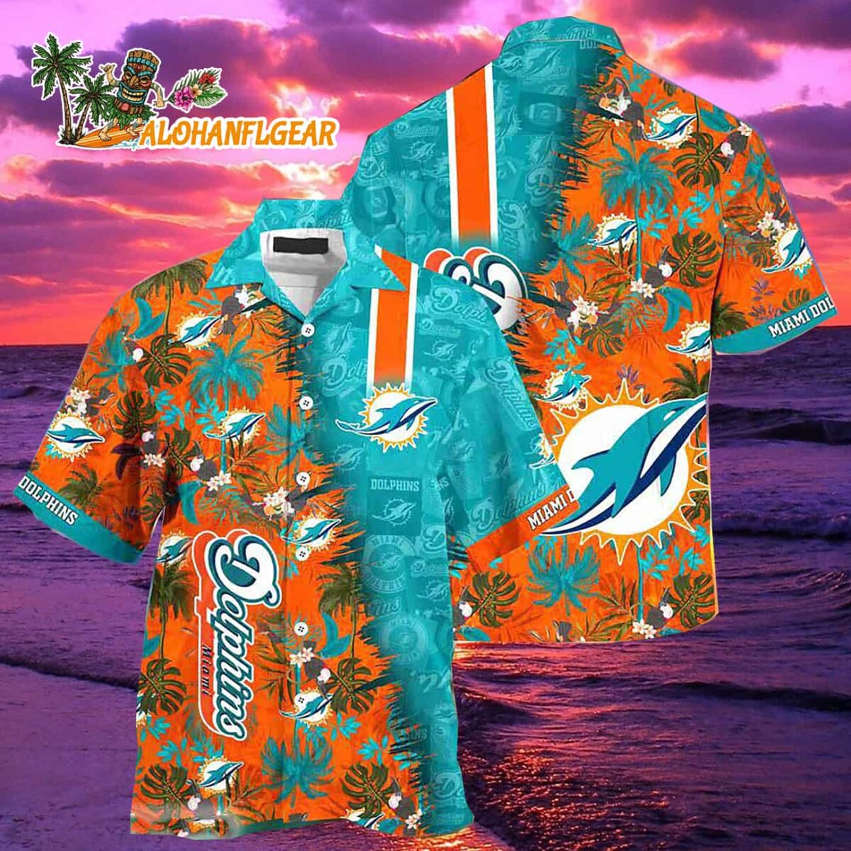Miami Dolphins Summer Beach Hawaiian Button Up Shirt 1 Miami Dolphins Summer Beach Hawaiian Button Up Shirt 2