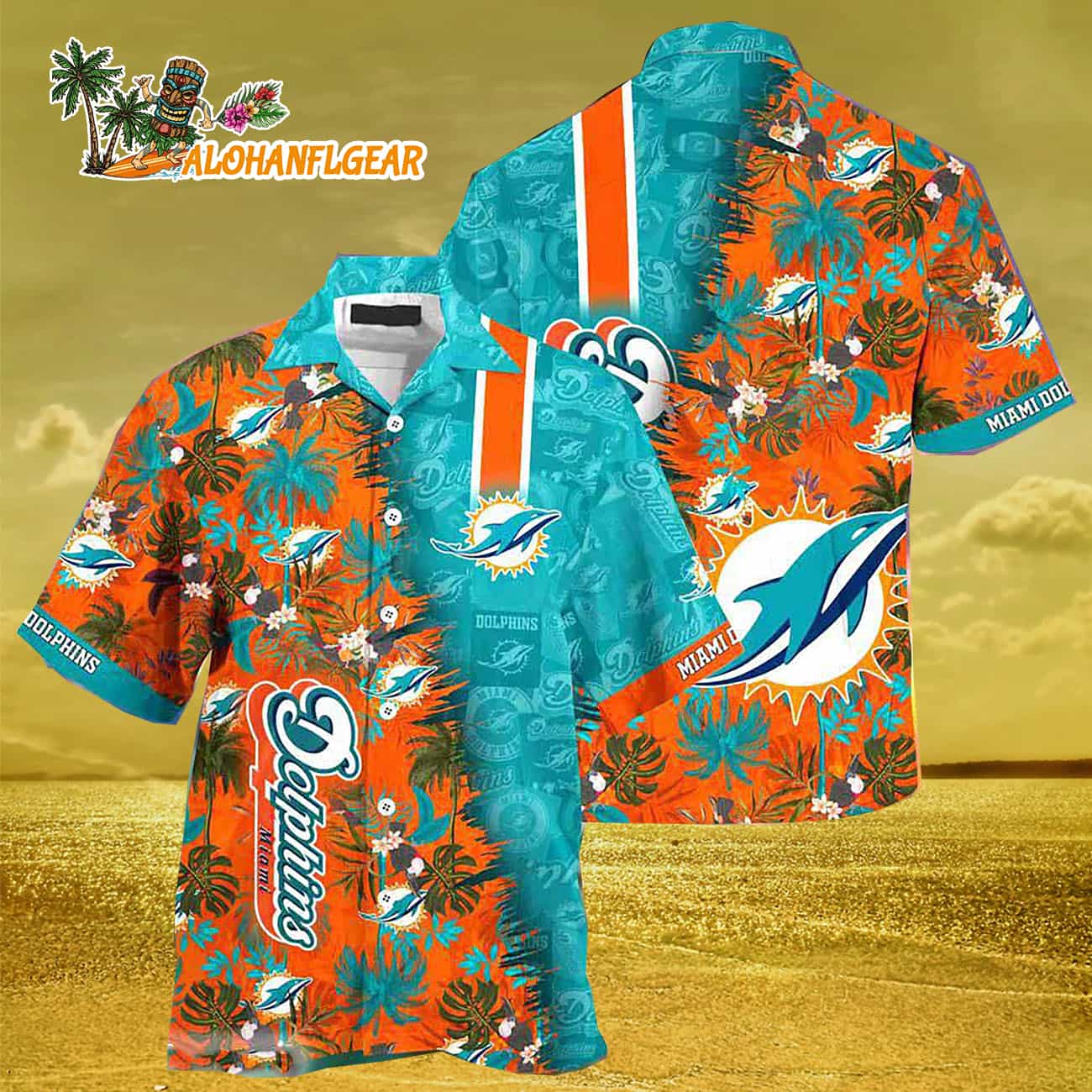 Miami Dolphins Summer Beach Hawaiian Button Up Shirt Miami Dolphins Summer Beach Hawaiian Button Up Shirt