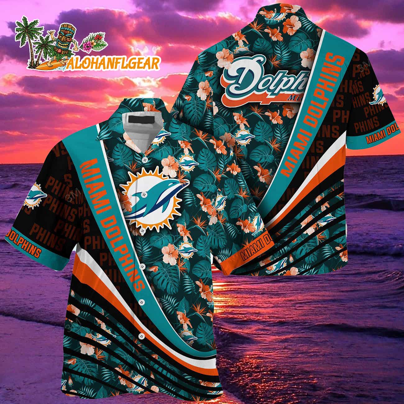 Miami Dolphins Summer Hawaii Shirt With Tropical Flower Pattern Miami Dolphins Summer Hawaii Shirt With Tropical Flower Pattern