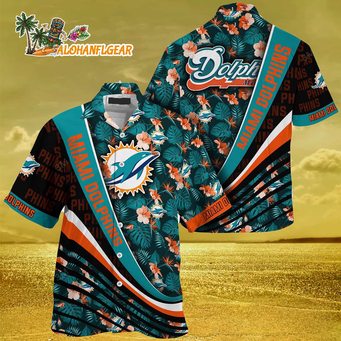 Miami Dolphins Summer Hawaii Shirt With Tropical Flower Pattern Miami Dolphins Summer Hawaii Shirt With Tropical Flower Pattern