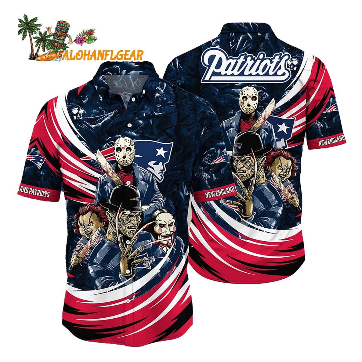New England Patriots Halloween Horror Movie Characters Hawaiian Shirt 1