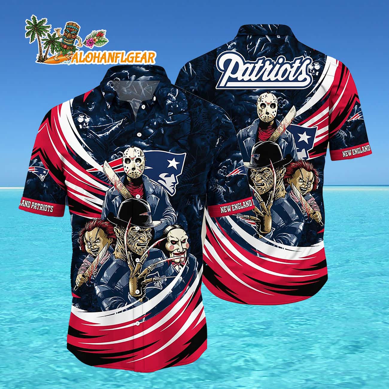 New England Patriots Halloween Horror Movie Characters Hawaiian Shirt New England Patriots Halloween Horror Movie Characters Hawaiian Shirt