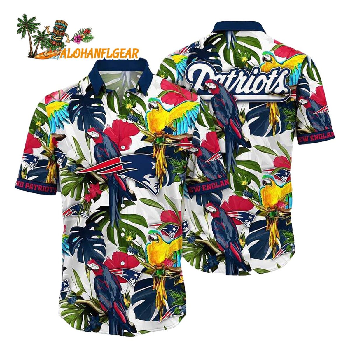 New England Patriots Parrots Tropical Flower Hawaiian Shirt 1