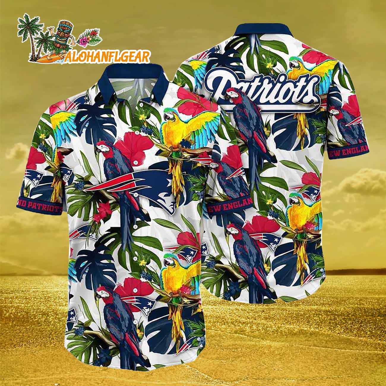 New England Patriots Parrots Tropical Flower Hawaiian Shirt New England Patriots Parrots Tropical Flower Hawaiian Shirt
