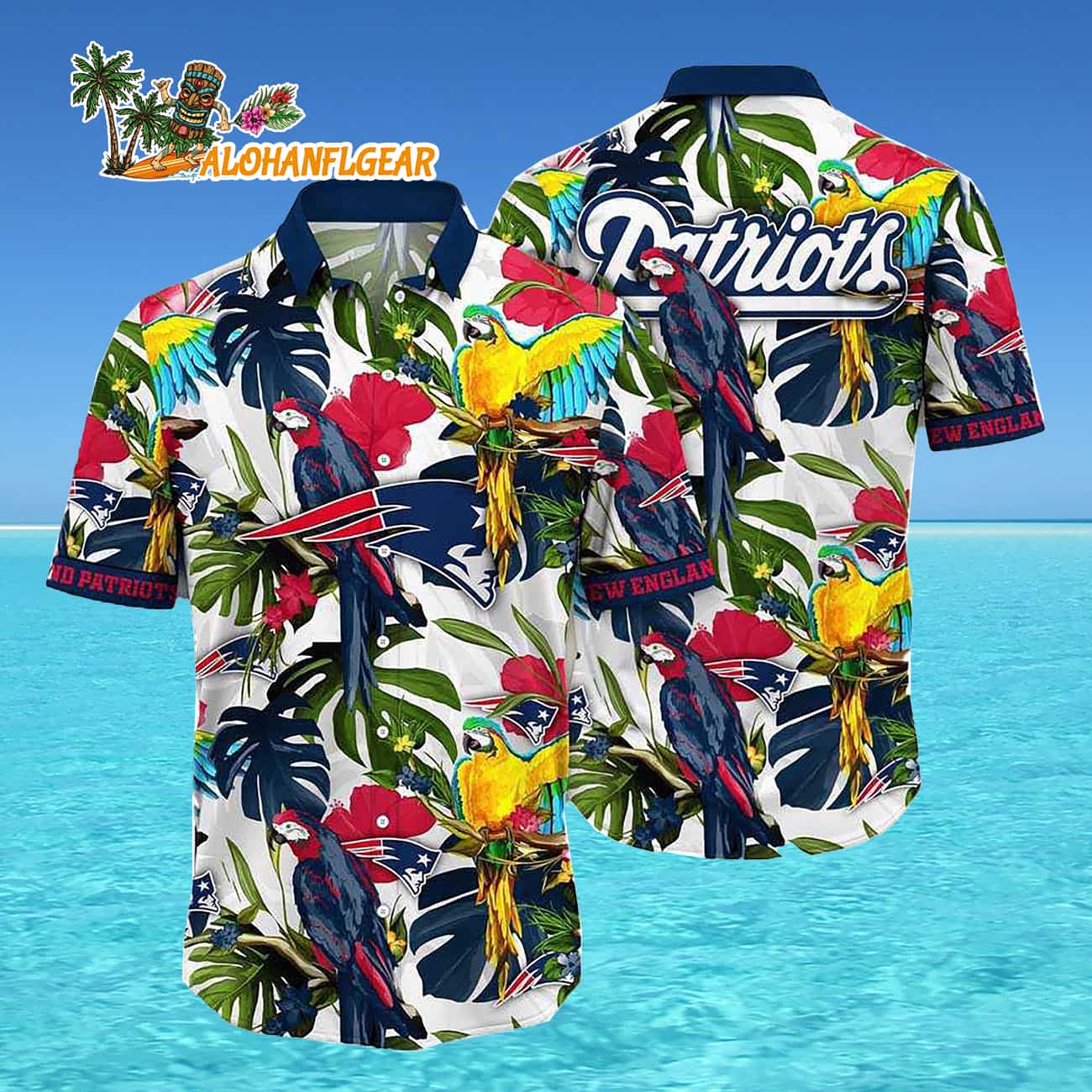 New England Patriots Parrots Tropical Flower Hawaiian Shirt New England Patriots Parrots Tropical Flower Hawaiian Shirt