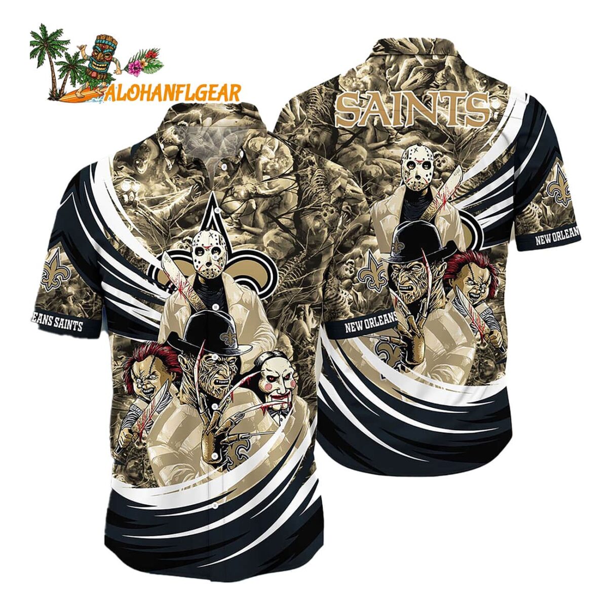 New Orleans Saints Halloween Horror Movie Characters Hawaiian Shirt 1